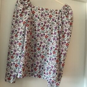 LOFT Multicolor Floral Textured Top, long sleeves, square neck